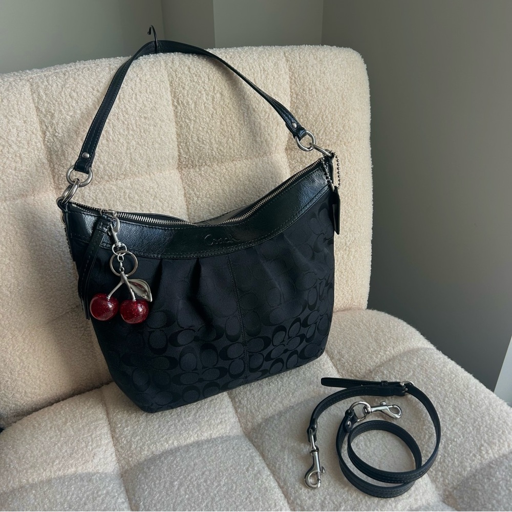 2009 Coach Soho Pleated Black Monogram Convertible Shoulder Bag